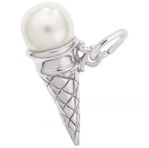 Sterling Silver Vanilla Pearl Ice Cream Cone Charm