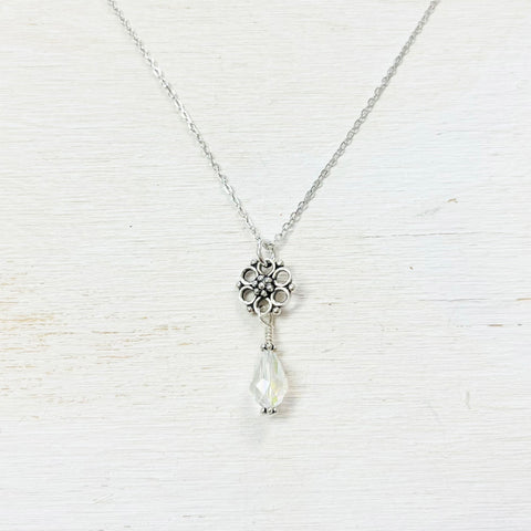 Sterling Silver April Flower Drop Necklace