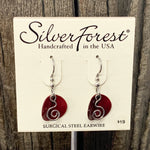 Silver Coil on Red Circle Earrings