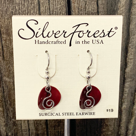 Silver Coil on Red Circle Earrings