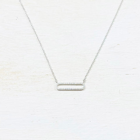 SS CZ Rectangle Necklace 16-18”
