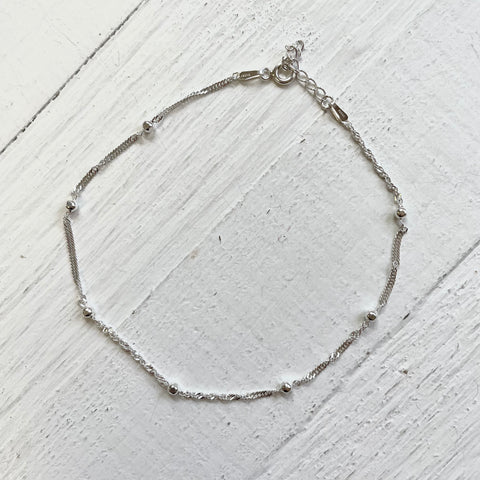Sterling Silver Sparkle Rope Ball Chain Anklet