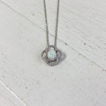 October Sterling Silver Encircled Created Opal  Necklace
