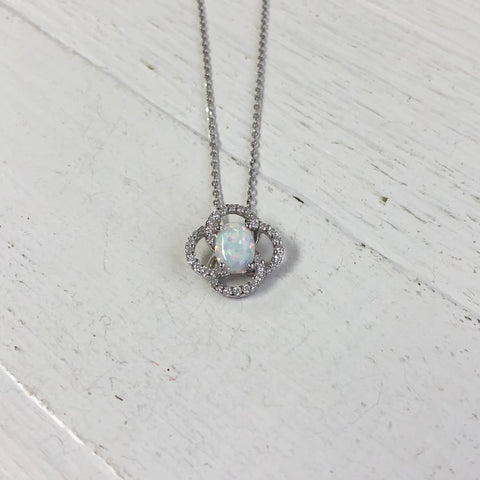 October Sterling Silver Encircled Created Opal  Necklace