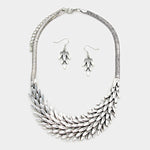 Fashion Metal Feather Snake Chain Necklace Set