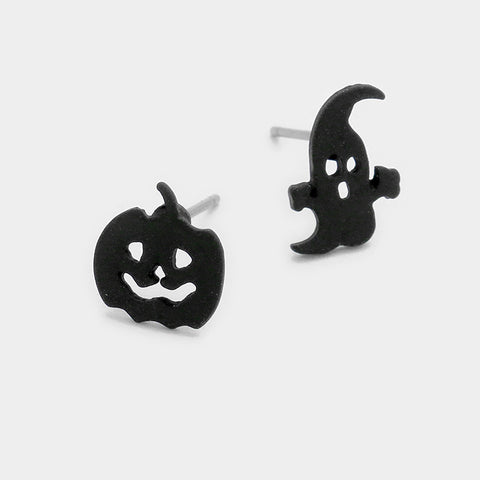 Fashion Black Pumpkin and Ghost Studs