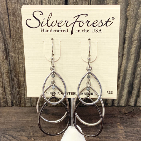 Silver Forest Triple Teardrop Dangle Earrings