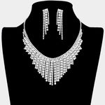 Fashion Silver Tone Rhinestone Fringe Necklace and Earring Set