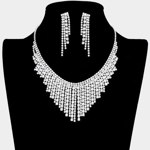 Fashion Silver Tone Rhinestone Fringe Necklace and Earring Set