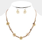 Fashion Gold Tone Hammered Cut Out Round Necklace Set