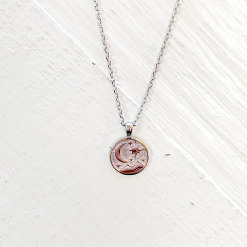Silver Tone Circle Mountain Pendant Necklace