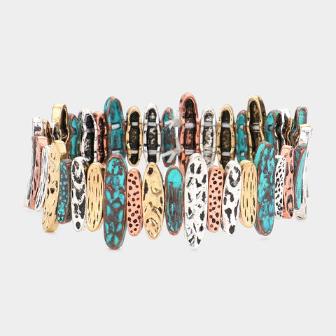 Textured Multi Color Metal Stretch Bracelet