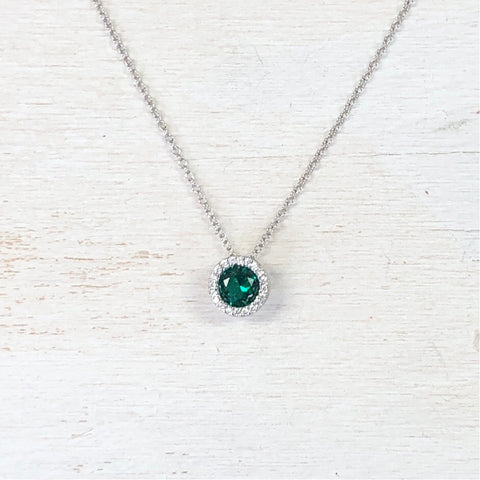 Sterling Silver May Halo Necklace w/ CZ’s