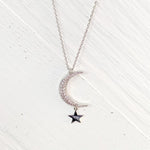 Silver Tone Moon & Star Pave Fashion Necklace