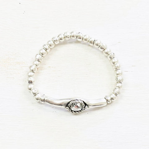 Fashion Silver Ball Stretch Bracelet w/ Stone Pendant