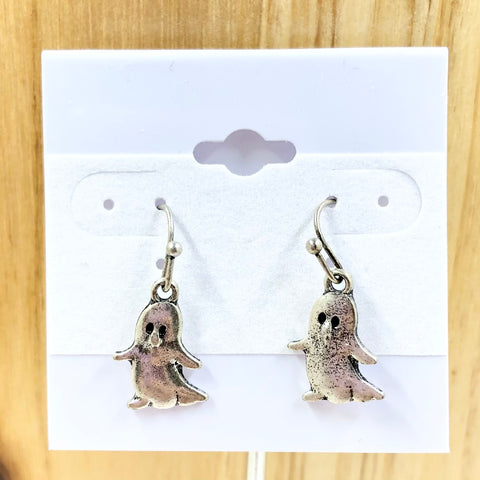 Silver Tone Ghost Earrings