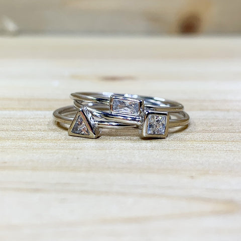 Sterling Silver CZ Shapes Ring Set
