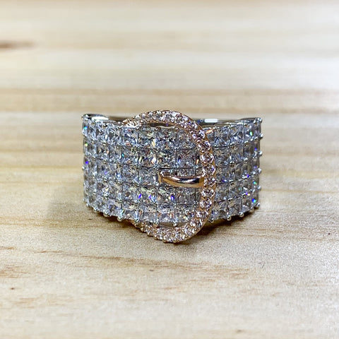 Estate Sterling Silver Two-Tone Pave Belt Buckle Ring