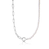 Silver Pearl Chunky Link Chain Necklace