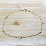 Gold Tone CZ Ball Sterling Silver Chain Anklet