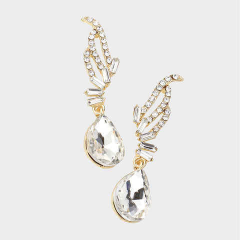 Fashion Gold Tone Rhinestone Dangle Earrings