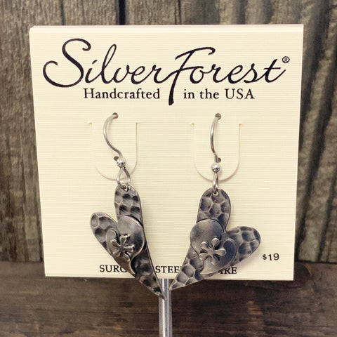 Silver Forest Hammered Heart Earrings