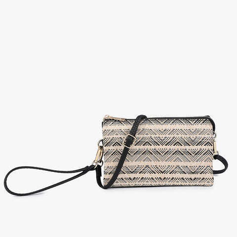 Riley Woven Straw Crossbody- Black/Grey