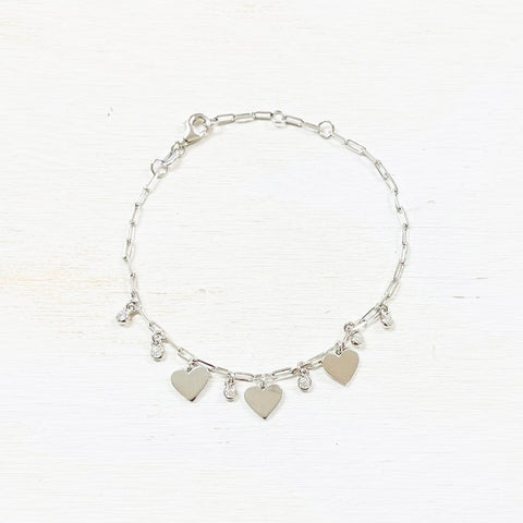 Sterling Silver Dangle Heart Bracelet