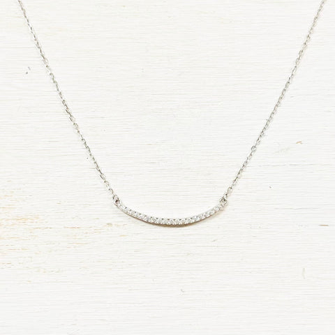 Sterling Silver CZ Curved Bar Necklace