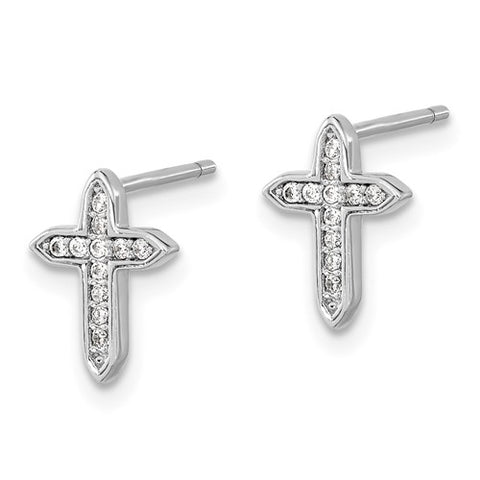 Sterling Silver CZ Cross Stud Earrings