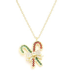 Fashion CZ Candy Cane Bow Necklace
