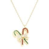 Fashion CZ Candy Cane Bow Necklace