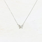 Sterling Silver Half CZ Butterfly Necklace