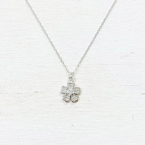 Sterling Silver Princess Collection CZ Flower Necklace