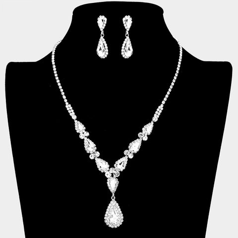Fashion Silver Tone Rhinestone Teardrop Necklace and Earring Set