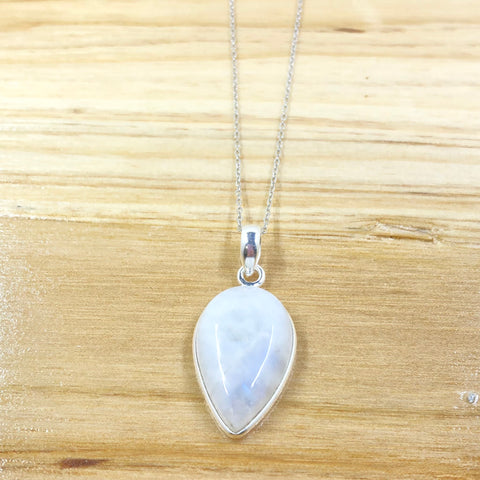 Sterling Silver Rainbow Moonstone Teardrop Necklace