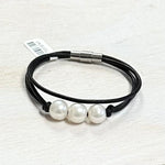 Three Pearl Leather Bracelet