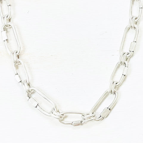 Fashion Silver Tone Carabiner Style Necklace