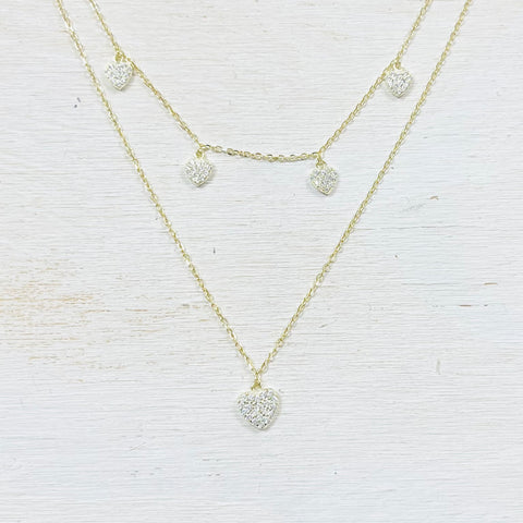 SS Gold Plated CZ Heart Layered Necklace 16-18”