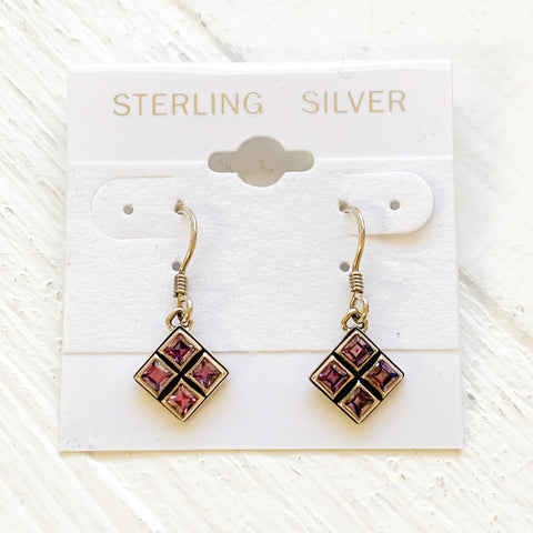 Estate Sterling Silver Purple Square Earrings