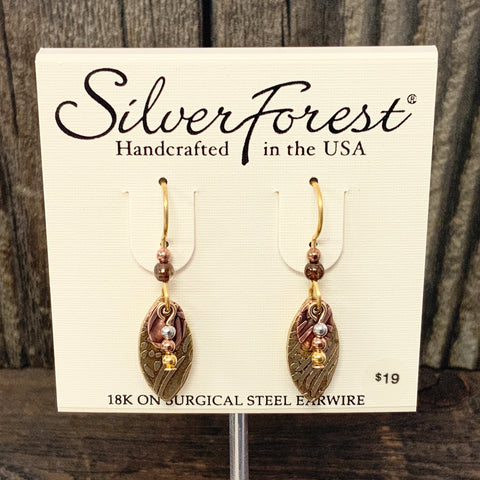 Mixed Metal Leaf Dangle Earrings
