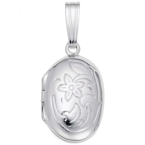 Sterling Silver Oval with Flower Design Locket Charm