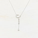 SS CZ Moon and Star Dangle Necklace 16-18”