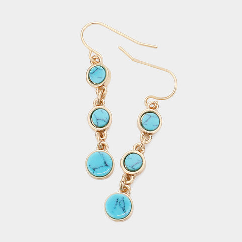 Fashion Gold Tone Turquoise Drop Earrings