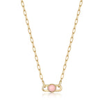 Gold Orb Rose Quartz Link Necklace