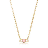 Gold Orb Rose Quartz Link Necklace