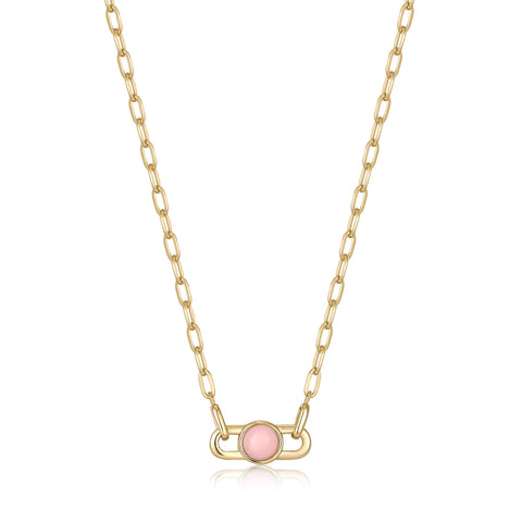 Gold Orb Rose Quartz Link Necklace