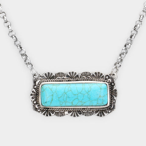 Fashion Rectangle Turquoise Pendant Necklace Set