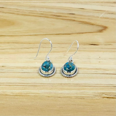 Sterling Silver Copper Turquoise Round Dangle Earrings