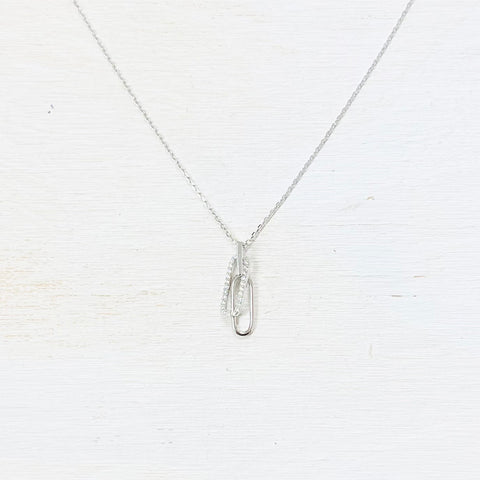 SS CZ Paperclip Necklace 16-18”